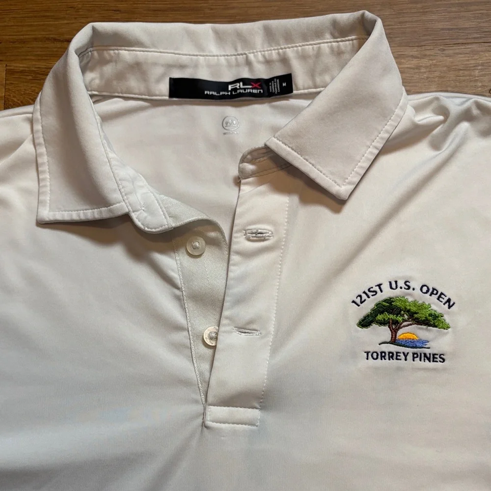 RLX Ralph Lauren White Polo 121st U.S. Open Torrey Pines Golf Shirt Men’s M
